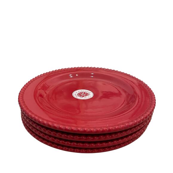 MATCERAMICA Portugal Red Salad Plates 9in Set of 4 Ceramic Beaded Edge NEW - Picture 13 of 15